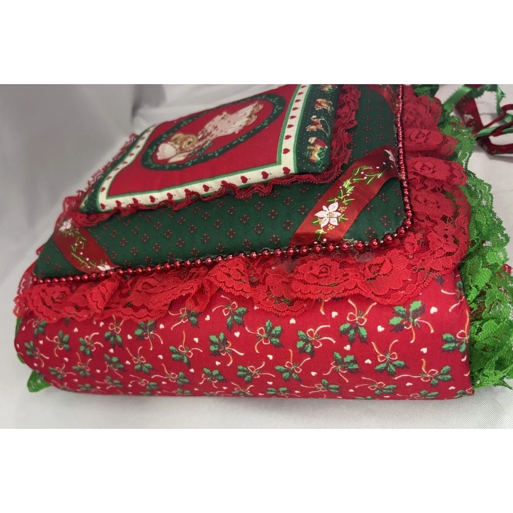 Vintage Christmas Photo Album Fabric, Lace, Beads Holiday Scrapbook